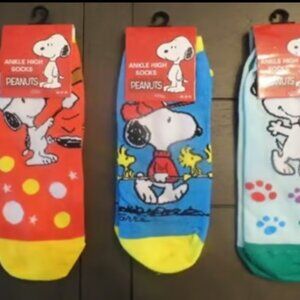 Peanuts Snoopy Ankle High Socks, 3 Pairs Size 9-11